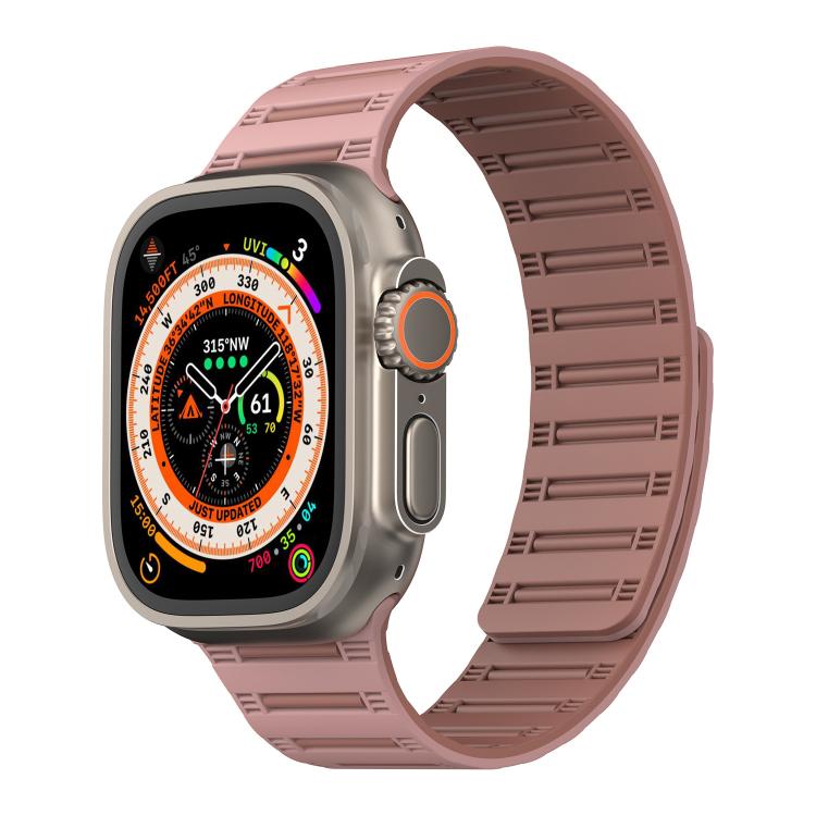 For Apple Watch 46mm / 49mm / 45mm / 44mm Cylinder Magnetic Two-color Loop Silicone Watch Band(Oxford Pink Rose Grey) - Watch Bands by buy2fix | Online Shopping UK | buy2fix