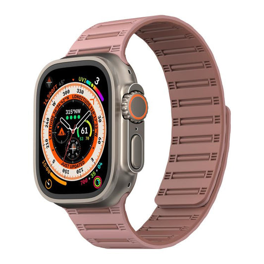 For Apple Watch 46mm / 49mm / 45mm / 44mm Cylinder Magnetic Two-color Loop Silicone Watch Band(Oxford Pink Rose Grey) - Watch Bands by buy2fix | Online Shopping UK | buy2fix