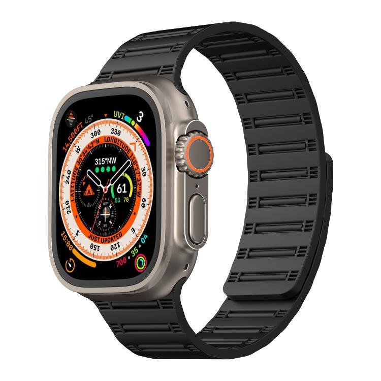 For Apple Watch 46mm / 49mm / 45mm / 44mm Cylinder Magnetic Two-color Loop Silicone Watch Band(Black) - Watch Bands by buy2fix | Online Shopping UK | buy2fix