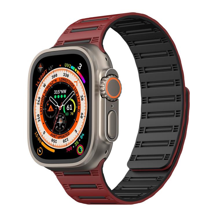For Apple Watch 46mm / 49mm / 45mm / 44mm Cylinder Magnetic Two-color Loop Silicone Watch Band(Wine Red Black) - Watch Bands by buy2fix | Online Shopping UK | buy2fix