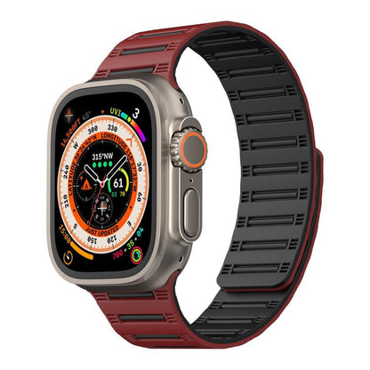For Apple Watch 46mm / 49mm / 45mm / 44mm Cylinder Magnetic Two-color Loop Silicone Watch Band(Wine Red Black) - Watch Bands by buy2fix | Online Shopping UK | buy2fix