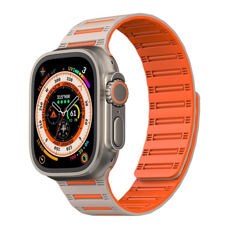 For Apple Watch 46mm / 49mm / 45mm / 44mm Cylinder Magnetic Two-color Loop Silicone Watch Band(Starlight Orange) - Watch Bands by buy2fix | Online Shopping UK | buy2fix