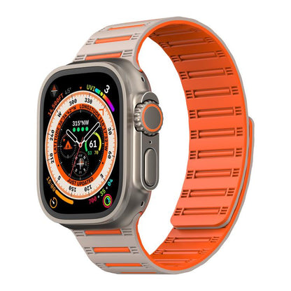 For Apple Watch 46mm / 49mm / 45mm / 44mm Cylinder Magnetic Two-color Loop Silicone Watch Band(Starlight Orange) - Watch Bands by buy2fix | Online Shopping UK | buy2fix
