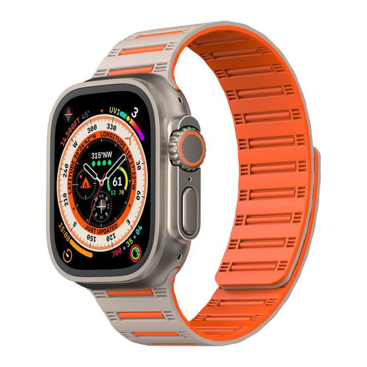 For Apple Watch 46mm / 49mm / 45mm / 44mm Cylinder Magnetic Two-color Loop Silicone Watch Band(Starlight Orange) - Watch Bands by buy2fix | Online Shopping UK | buy2fix