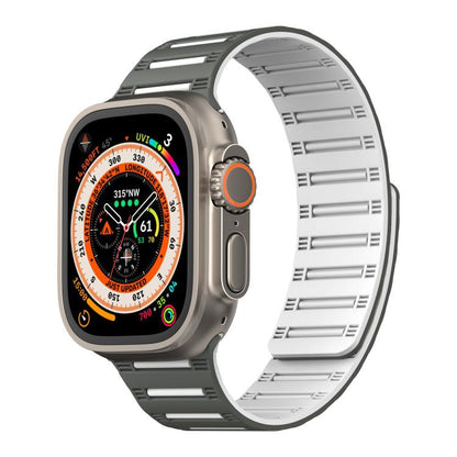 For Apple Watch 46mm / 49mm / 45mm / 44mm Cylinder Magnetic Two-color Loop Silicone Watch Band(Dark Green White) - Watch Bands by buy2fix | Online Shopping UK | buy2fix