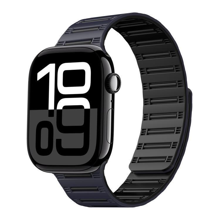 For Apple Watch 42mm / 41mm / 40mm / 38mm Cylinder Magnetic Two-color Loop Silicone Watch Band(Midnight Color Black) - Watch Bands by buy2fix | Online Shopping UK | buy2fix