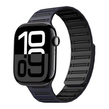 For Apple Watch 42mm / 41mm / 40mm / 38mm Cylinder Magnetic Two-color Loop Silicone Watch Band(Midnight Color Black) - Watch Bands by buy2fix | Online Shopping UK | buy2fix