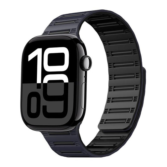 For Apple Watch 42mm / 41mm / 40mm / 38mm Cylinder Magnetic Two-color Loop Silicone Watch Band(Midnight Color Black) - Watch Bands by buy2fix | Online Shopping UK | buy2fix