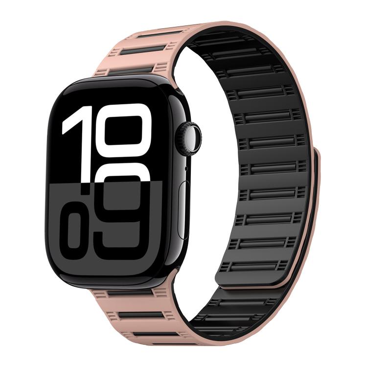For Apple Watch 42mm / 41mm / 40mm / 38mm Cylinder Magnetic Two-color Loop Silicone Watch Band(Pink Black) - Watch Bands by buy2fix | Online Shopping UK | buy2fix