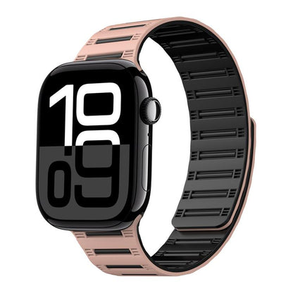 For Apple Watch 42mm / 41mm / 40mm / 38mm Cylinder Magnetic Two-color Loop Silicone Watch Band(Pink Black) - Watch Bands by buy2fix | Online Shopping UK | buy2fix