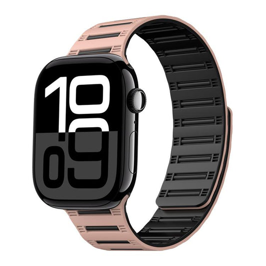For Apple Watch 42mm / 41mm / 40mm / 38mm Cylinder Magnetic Two-color Loop Silicone Watch Band(Pink Black) - Watch Bands by buy2fix | Online Shopping UK | buy2fix