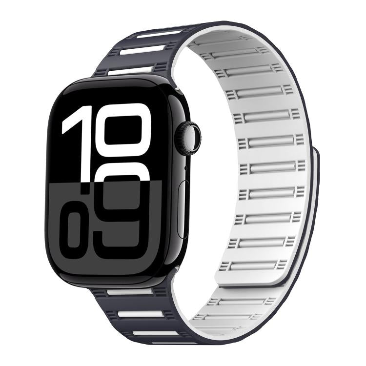 For Apple Watch 42mm / 41mm / 40mm / 38mm Cylinder Magnetic Two-color Loop Silicone Watch Band(Black White) - Watch Bands by buy2fix | Online Shopping UK | buy2fix