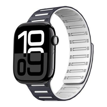 For Apple Watch 42mm / 41mm / 40mm / 38mm Cylinder Magnetic Two-color Loop Silicone Watch Band(Black White) - Watch Bands by buy2fix | Online Shopping UK | buy2fix