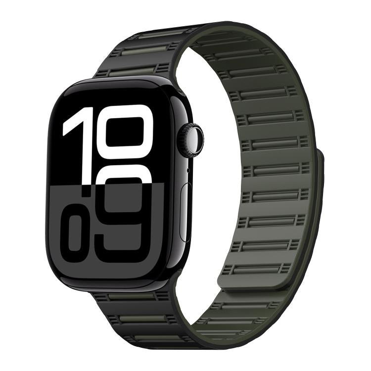 For Apple Watch 42mm / 41mm / 40mm / 38mm Cylinder Magnetic Two-color Loop Silicone Watch Band(Black Army Green) - Watch Bands by buy2fix | Online Shopping UK | buy2fix