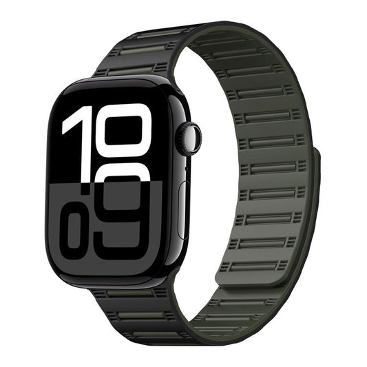 For Apple Watch 42mm / 41mm / 40mm / 38mm Cylinder Magnetic Two-color Loop Silicone Watch Band(Black Army Green) - Watch Bands by buy2fix | Online Shopping UK | buy2fix
