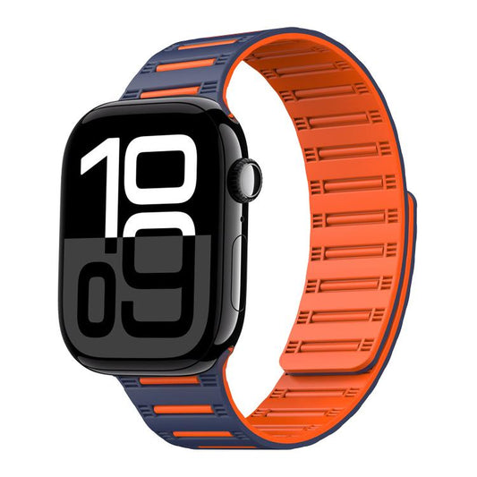 For Apple Watch 42mm / 41mm / 40mm / 38mm Cylinder Magnetic Two-color Loop Silicone Watch Band(Midnight Blue Orange) - Watch Bands by buy2fix | Online Shopping UK | buy2fix