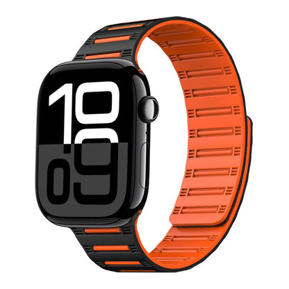 For Apple Watch 42mm / 41mm / 40mm / 38mm Cylinder Magnetic Two-color Loop Silicone Watch Band(Black Orange) - Watch Bands by buy2fix | Online Shopping UK | buy2fix