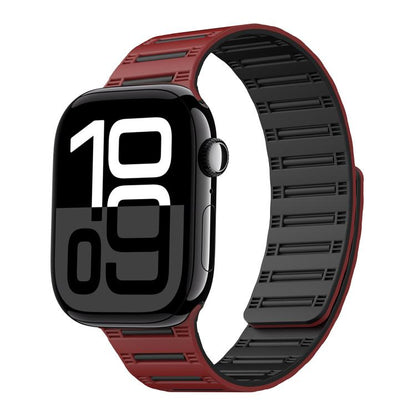 For Apple Watch 42mm / 41mm / 40mm / 38mm Cylinder Magnetic Two-color Loop Silicone Watch Band(Wine Red Black) - Watch Bands by buy2fix | Online Shopping UK | buy2fix