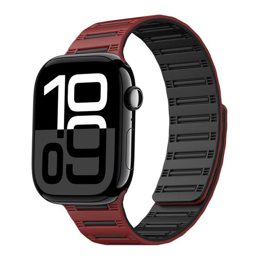 For Apple Watch 42mm / 41mm / 40mm / 38mm Cylinder Magnetic Two-color Loop Silicone Watch Band(Wine Red Black) - Watch Bands by buy2fix | Online Shopping UK | buy2fix
