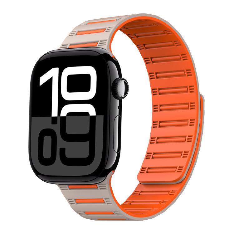 For Apple Watch 42mm / 41mm / 40mm / 38mm Cylinder Magnetic Two-color Loop Silicone Watch Band(Starlight Orange) - Watch Bands by buy2fix | Online Shopping UK | buy2fix