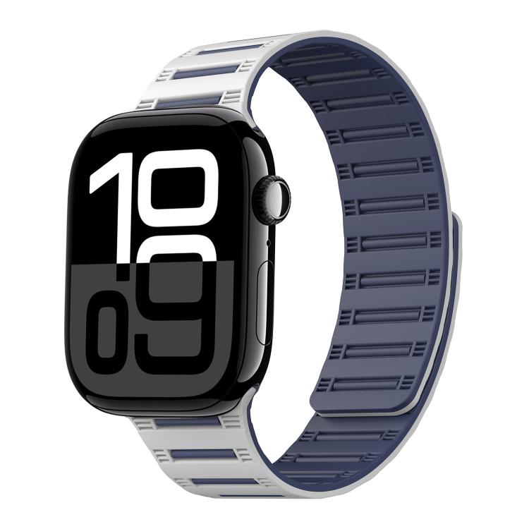 For Apple Watch 42mm / 41mm / 40mm / 38mm Cylinder Magnetic Two-color Loop Silicone Watch Band(White Midnight Blue) - Watch Bands by buy2fix | Online Shopping UK | buy2fix