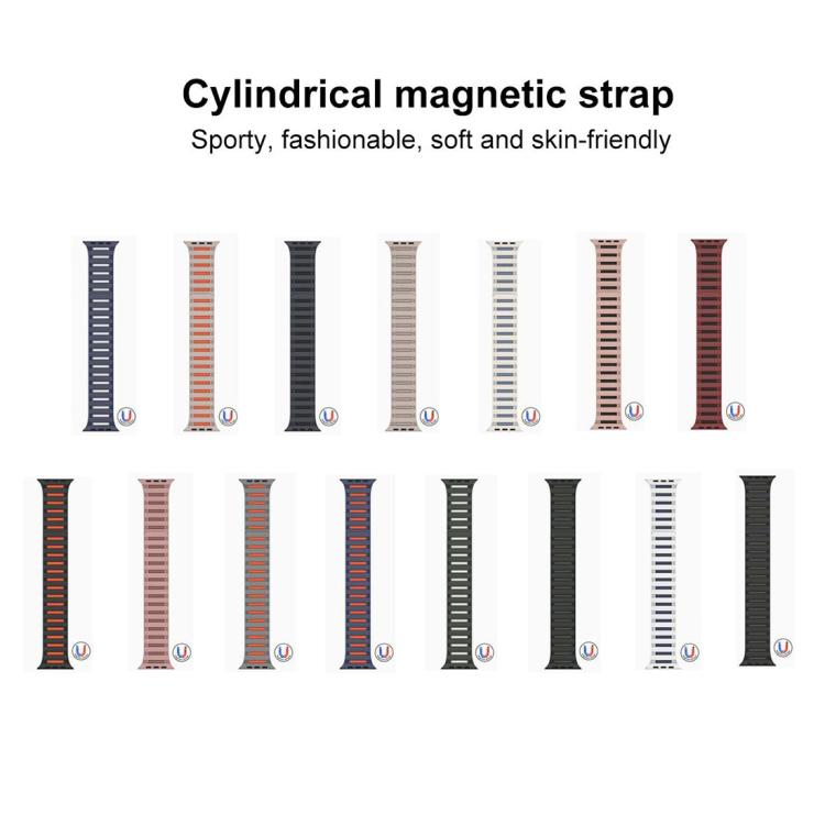 For Apple Watch 42mm / 41mm / 40mm / 38mm Cylinder Magnetic Two-color Loop Silicone Watch Band(Midnight Color Black) - Watch Bands by buy2fix | Online Shopping UK | buy2fix