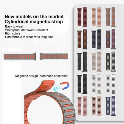For Apple Watch 46mm / 49mm / 45mm / 44mm Cylinder Magnetic Two-color Loop Silicone Watch Band(Midnight Blue Orange) - Watch Bands by buy2fix | Online Shopping UK | buy2fix