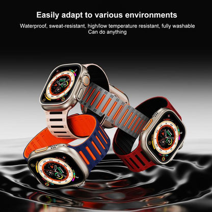 For Apple Watch 42mm / 41mm / 40mm / 38mm Cylinder Magnetic Two-color Loop Silicone Watch Band(Midnight Blue Orange) - Watch Bands by buy2fix | Online Shopping UK | buy2fix