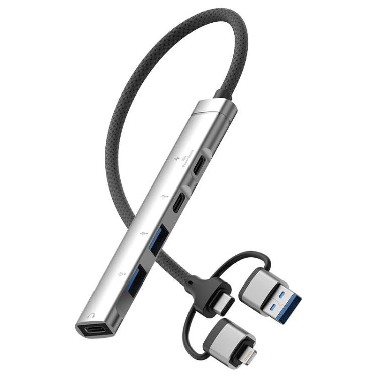 USB / Type-C / 8 Pin to PD, 2 x USB, 2 x Type-C HUB Adapter 5 in 1 Docking Station(Silver) - USB 3.0 HUB by buy2fix | Online Shopping UK | buy2fix