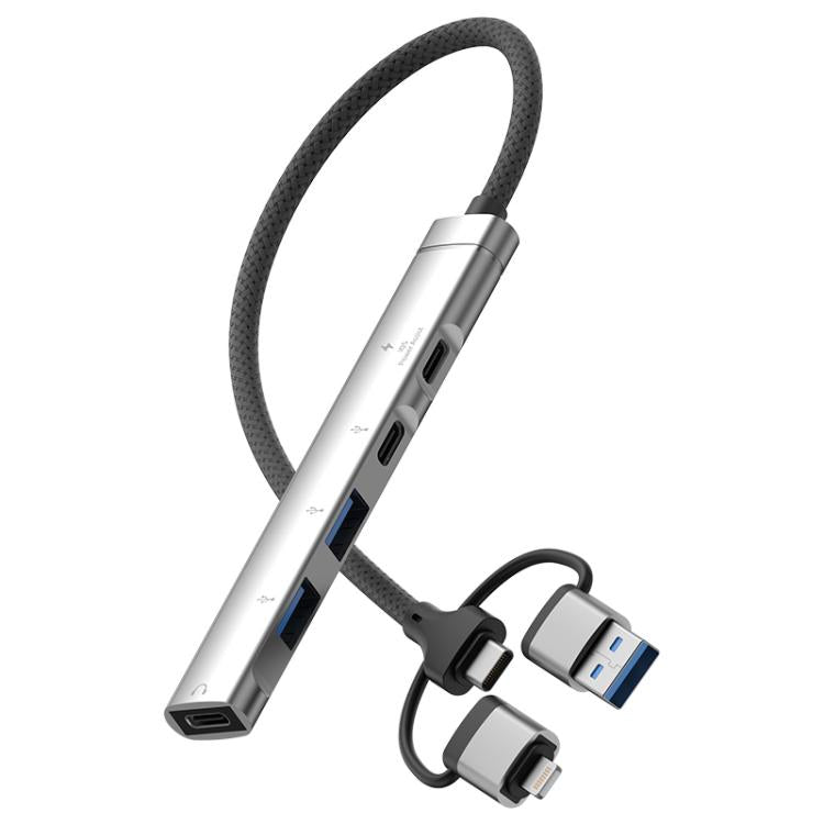 USB / Type-C / 8 Pin to PD, 2 x USB, 2 x Type-C HUB Adapter 5 in 1 Docking Station(Grey) - USB 3.0 HUB by buy2fix | Online Shopping UK | buy2fix