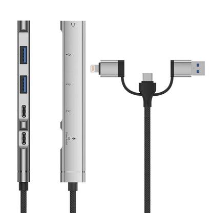 USB / Type-C / 8 Pin to PD, 2 x USB, 2 x Type-C HUB Adapter 5 in 1 Docking Station(Silver) - USB 3.0 HUB by buy2fix | Online Shopping UK | buy2fix