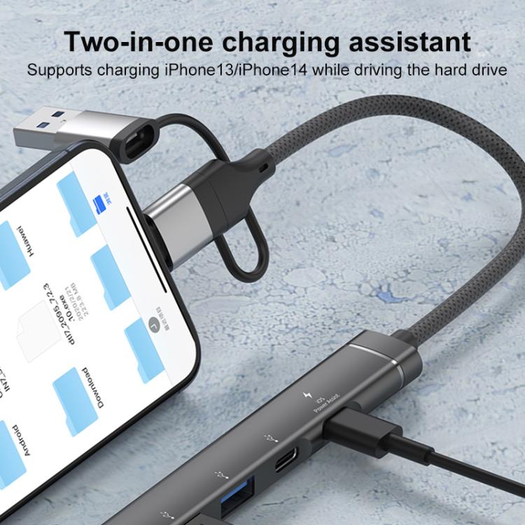 USB / Type-C / 8 Pin to PD, 2 x USB, 2 x Type-C HUB Adapter 5 in 1 Docking Station(Grey) - USB 3.0 HUB by buy2fix | Online Shopping UK | buy2fix