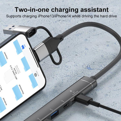 USB / Type-C / 8 Pin to PD, 2 x USB, 2 x Type-C HUB Adapter 5 in 1 Docking Station(Grey) - USB 3.0 HUB by buy2fix | Online Shopping UK | buy2fix