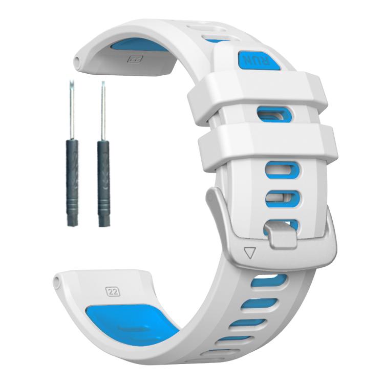 For Garmin Forerunner 970 Two Color Steel Buckle Silicone Watch Band(White Blue) - Watch Bands by buy2fix | Online Shopping UK | buy2fix