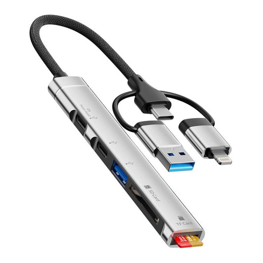 USB / Type-C / 8 Pin to TF / SD Card Reader, USB, Type-C HUB Adapter 5 in 1 Docking Station(Silver) - USB 3.0 HUB by buy2fix | Online Shopping UK | buy2fix