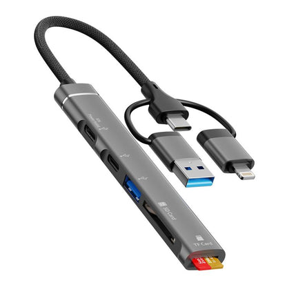 USB / Type-C / 8 Pin to TF / SD Card Reader, USB, Type-C HUB Adapter 5 in 1 Docking Station(Grey) - USB 3.0 HUB by buy2fix | Online Shopping UK | buy2fix
