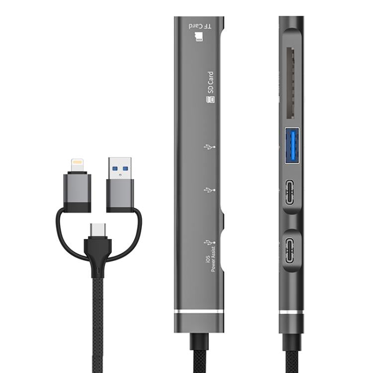 USB / Type-C / 8 Pin to TF / SD Card Reader, USB, Type-C HUB Adapter 5 in 1 Docking Station(Silver) - USB 3.0 HUB by buy2fix | Online Shopping UK | buy2fix