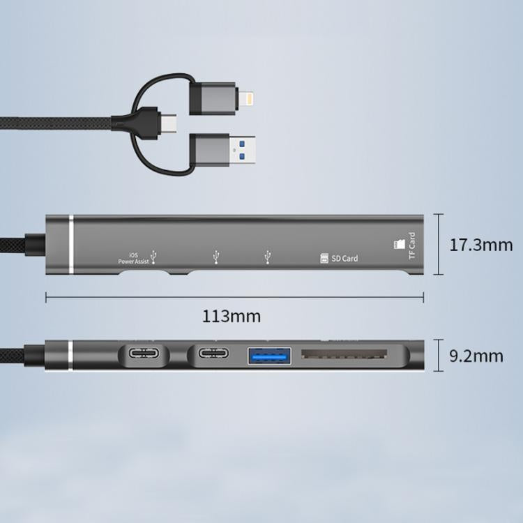 USB / Type-C / 8 Pin to TF / SD Card Reader, USB, Type-C HUB Adapter 5 in 1 Docking Station(Silver) - USB 3.0 HUB by buy2fix | Online Shopping UK | buy2fix