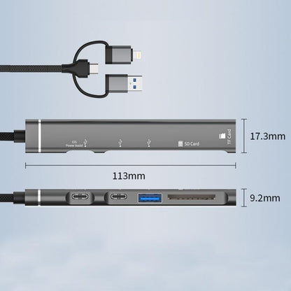 USB / Type-C / 8 Pin to TF / SD Card Reader, USB, Type-C HUB Adapter 5 in 1 Docking Station(Silver) - USB 3.0 HUB by buy2fix | Online Shopping UK | buy2fix