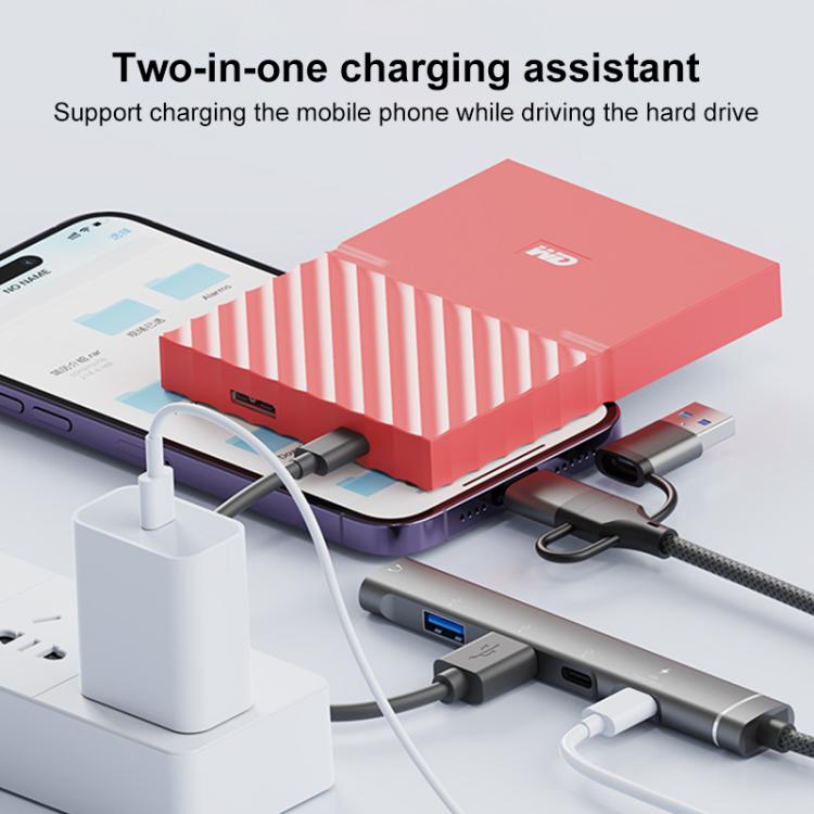 USB / Type-C / 8 Pin to 3.5mm, PD, 2 x USB, Type-C HUB Adapter 5 in 1 Docking Station(Grey) - USB 3.0 HUB by buy2fix | Online Shopping UK | buy2fix