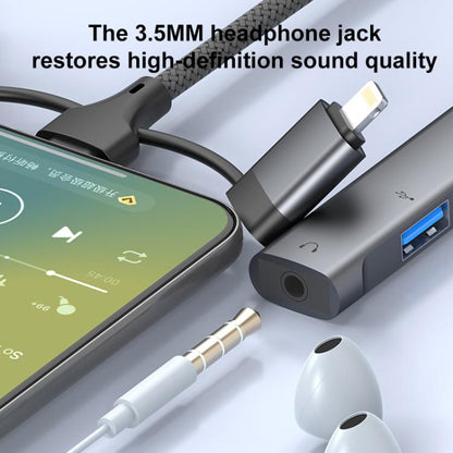 USB / Type-C / 8 Pin to 3.5mm, PD, 2 x USB, Type-C HUB Adapter 5 in 1 Docking Station(Grey) - USB 3.0 HUB by buy2fix | Online Shopping UK | buy2fix