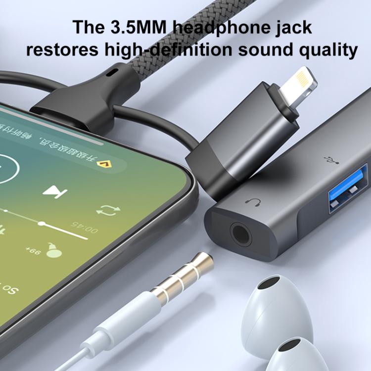 USB / Type-C / 8 Pin to 3.5mm, PD, 2 x USB, Type-C HUB Adapter 5 in 1 Docking Station(Silver) - USB 3.0 HUB by buy2fix | Online Shopping UK | buy2fix