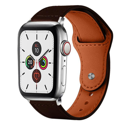 For Apple Watch 42 / 44 / 45 / 46 / 49mm xDfind Rivet Buckle Genuine Leather Watch Band(Dark Brown) - Watch Bands by xDfind | Online Shopping UK | buy2fix