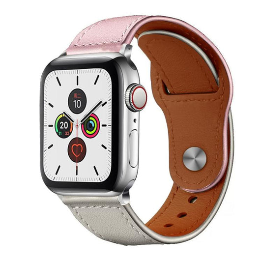For Apple Watch 42 / 44 / 45 / 46 / 49mm xDfind Rivet Buckle Genuine Leather Watch Band(Pink White) - Watch Bands by xDfind | Online Shopping UK | buy2fix