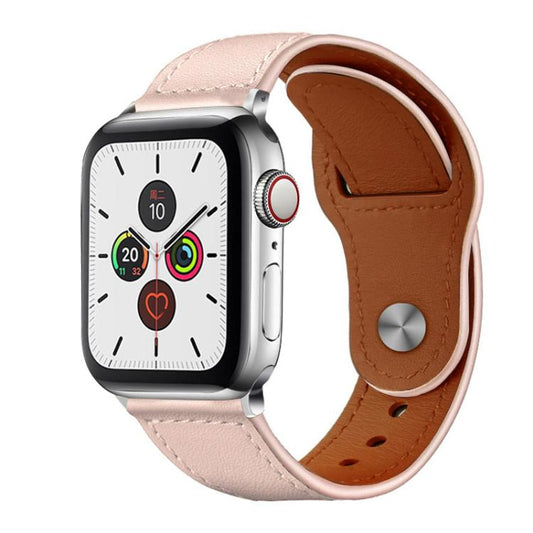 For Apple Watch 42 / 44 / 45 / 46 / 49mm xDfind Rivet Buckle Genuine Leather Watch Band(Pink) - Watch Bands by xDfind | Online Shopping UK | buy2fix