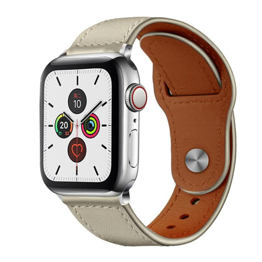 For Apple Watch 42 / 44 / 45 / 46 / 49mm xDfind Rivet Buckle Genuine Leather Watch Band(Beige) - Watch Bands by xDfind | Online Shopping UK | buy2fix