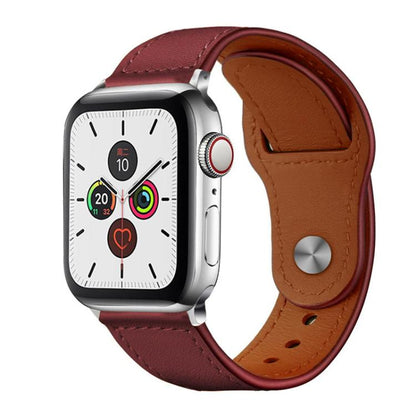 For Apple Watch 42 / 44 / 45 / 46 / 49mm xDfind Rivet Buckle Genuine Leather Watch Band(Hawthorn Red) - Watch Bands by xDfind | Online Shopping UK | buy2fix