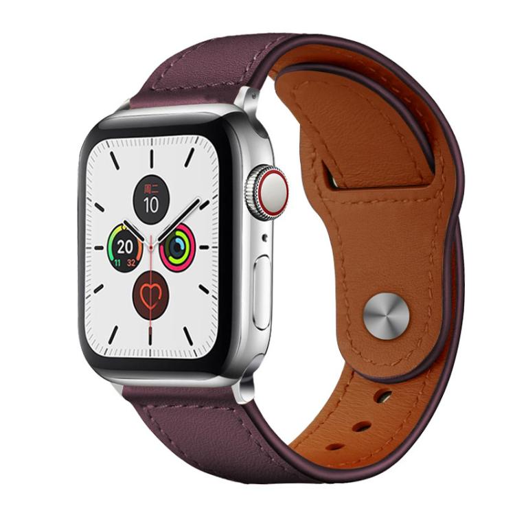 For Apple Watch 42 / 44 / 45 / 46 / 49mm xDfind Rivet Buckle Genuine Leather Watch Band(Jujube Red) - Watch Bands by xDfind | Online Shopping UK | buy2fix