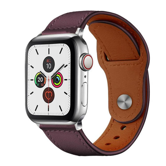 For Apple Watch 42 / 44 / 45 / 46 / 49mm xDfind Rivet Buckle Genuine Leather Watch Band(Jujube Red) - Watch Bands by xDfind | Online Shopping UK | buy2fix