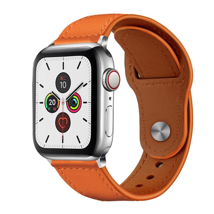 For Apple Watch 38 / 40 / 41 / S10 42mm xDfind Rivet Buckle Genuine Leather Watch Band(Orange) - Watch Bands by xDfind | Online Shopping UK | buy2fix